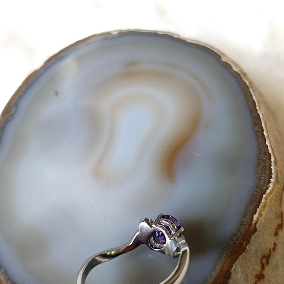 Stainless Steel Cocktail Ring Purple CZ Amethyst Color | Hypoallergenic - Picture 10 of 12